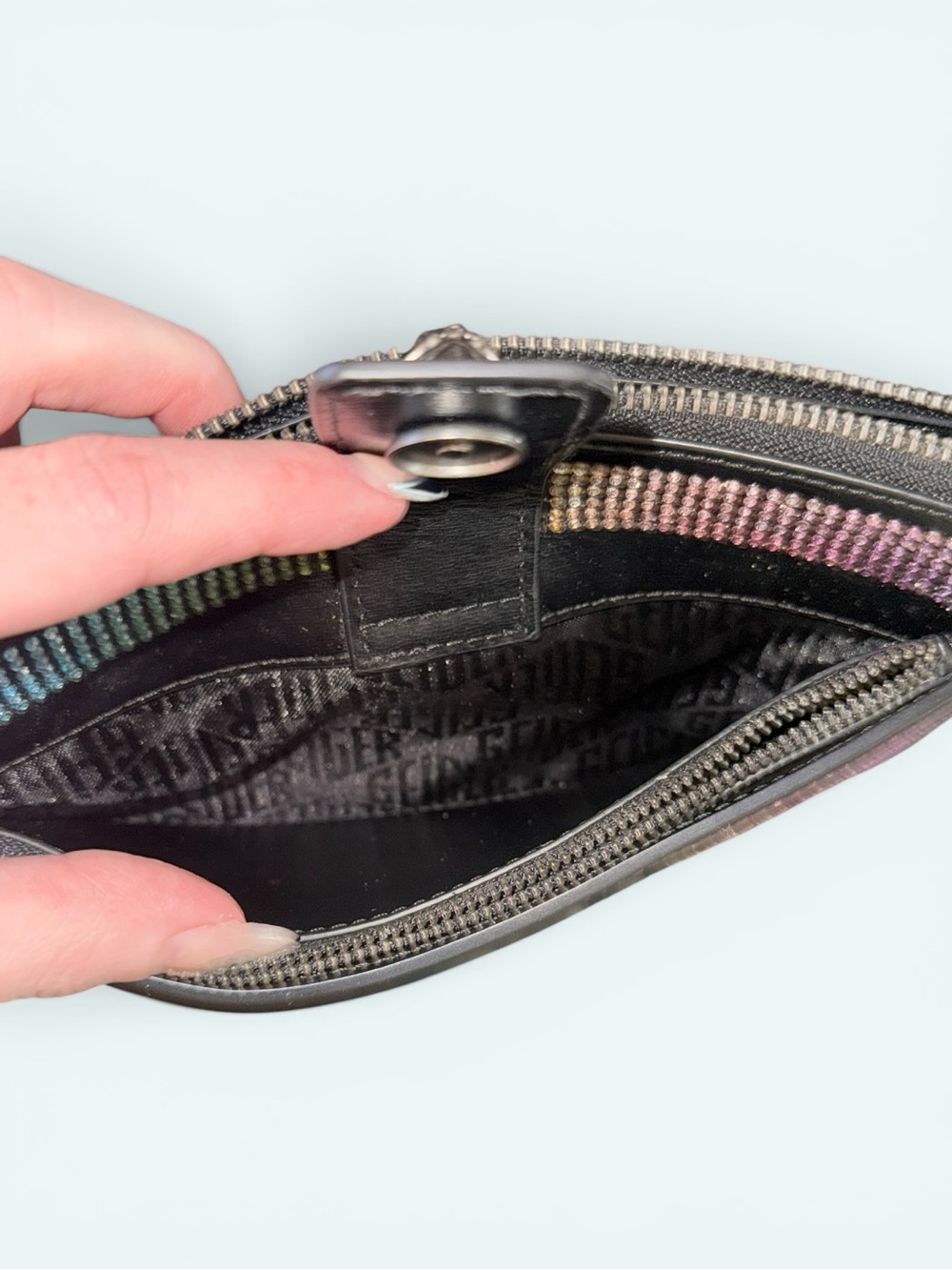 Kurt Geiger RARE Shoreditch Black Ombre Studded Crossbody with Silver Chain - Picture 12 of 14
